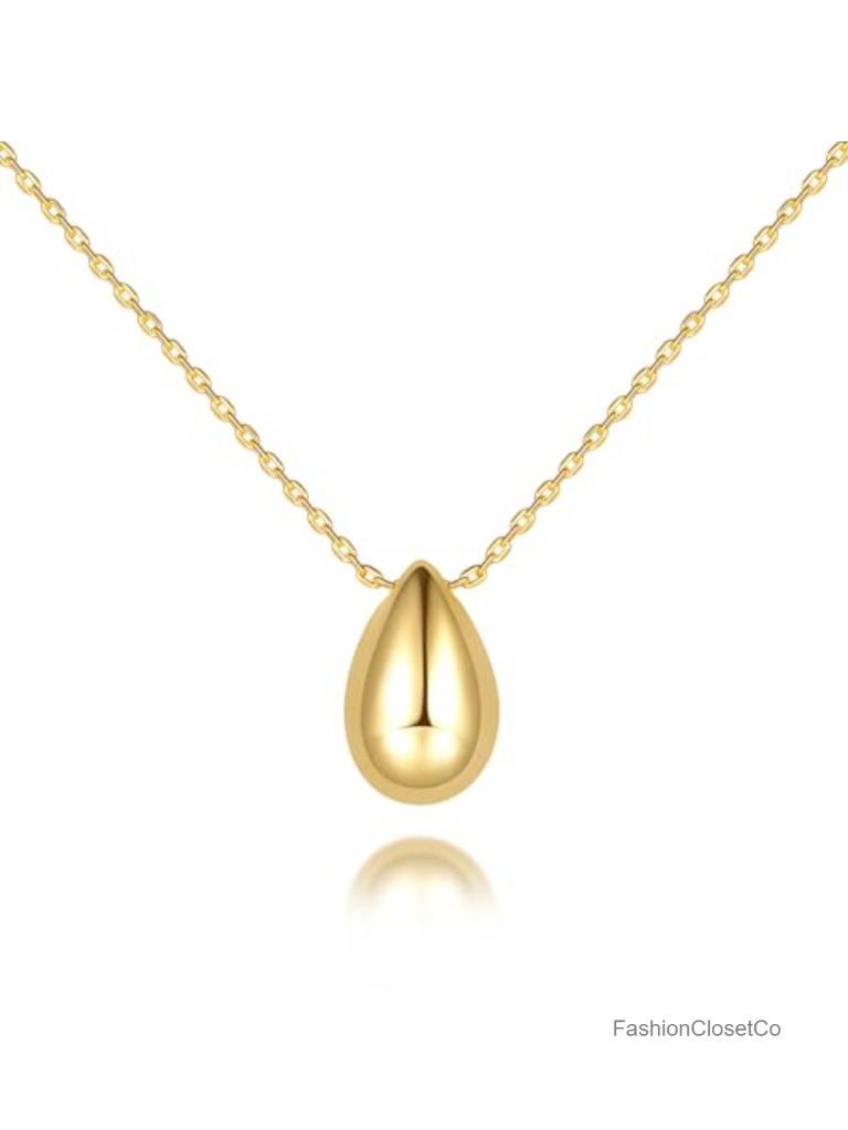 14k Gold Plated Teardrop Pendant Necklace Women Trendy Thin Chain